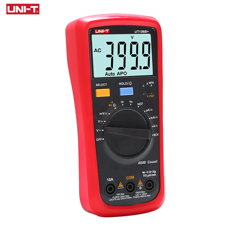 UNI-T UT136B+ Digital Multimeter Auto Range AC/DC 1000V/10A DMM Ohm Capacitance Resistance Frequency Diod Tester