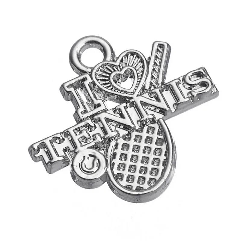 10pcs Fashion Rhodium Color I Love Tennis Alloy Sporty Letter Charms 18*18mm AAC1088