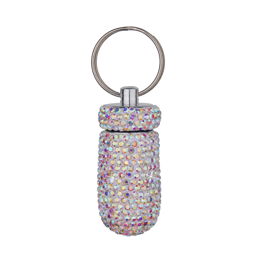 Car Storage Box Bottle Bling Organizer Pill Box Automobile For Car Interior / Hanging Key Ring Mini Storage Box with Diamond