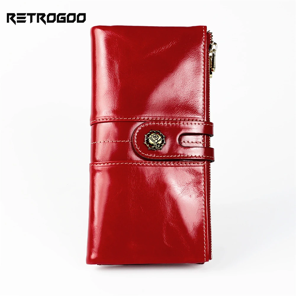 RETROGOO 2021 New Genuine Leather Casual Solid Zipper & Hasp Patchwork Long Women Wallet Femal Purse Lady Clutch Girl Money Bag