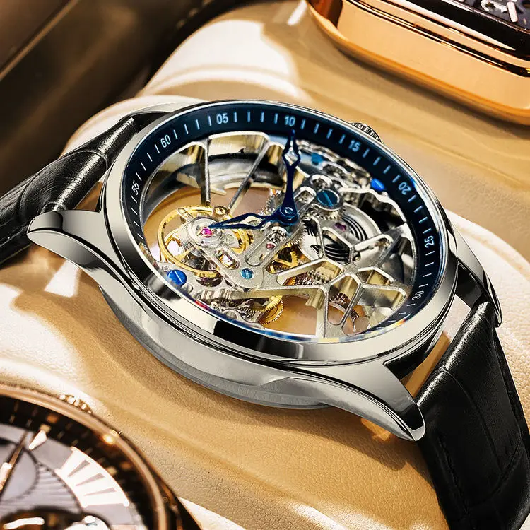 Imagem -02 - Oco para Fora Tourbillon Automático Homem Relógio Edição Limitada Relógios Mecânicos Moda Cinto e Pulseira de Aço Relógio de Pulso Masculino