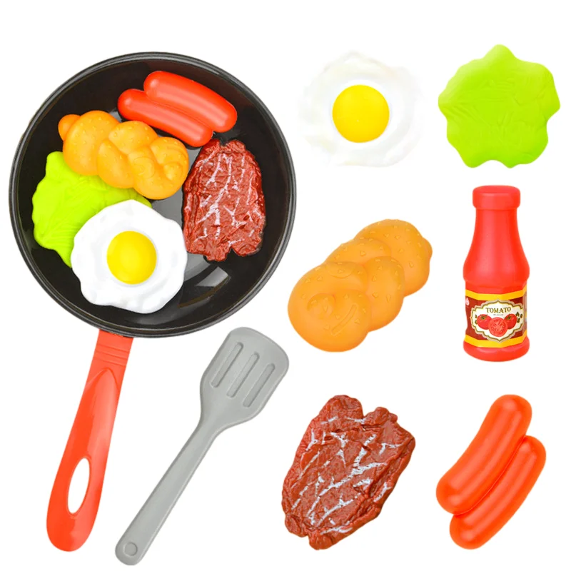 Juguetes de cocina para niños, sartén de simulación, verduras, bistec, Pan, tortilla de perro caliente, juego educativo para niños y niñas