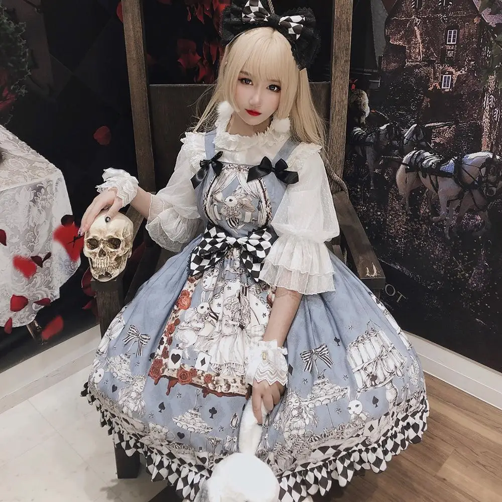 Sweetheart Lolita Goth Retro Mourning Alice Jsk Chiffon Jurk Gotische Paleis Zoete Prinses Lolita Jurk Vintage Hoge Taille