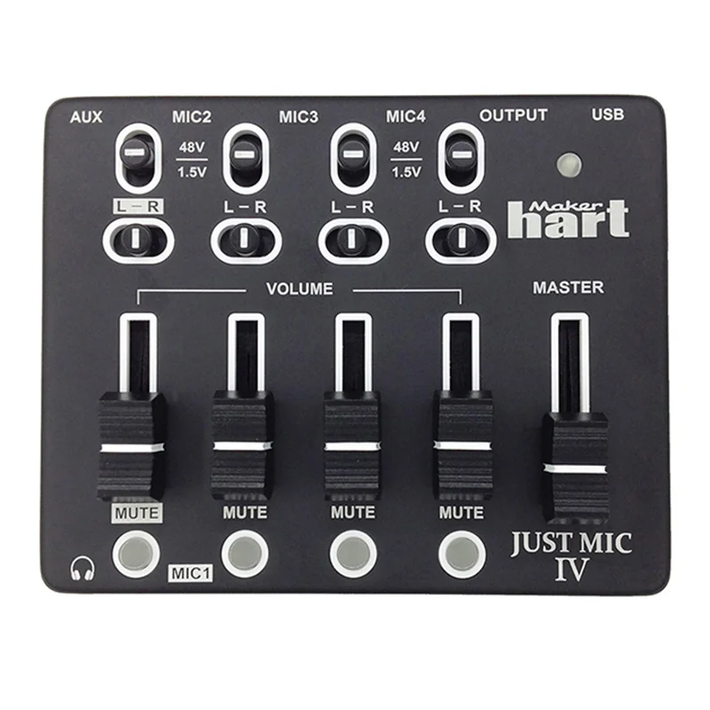 ميكروفون صغير من Just Mic IV مزود بـ 4 قنوات وهو عبارة عن 4 قنوات قابلة للحمل من النوع الوهمي مع إمكانية تشغيل صوت USB ذات طاقة وهمية