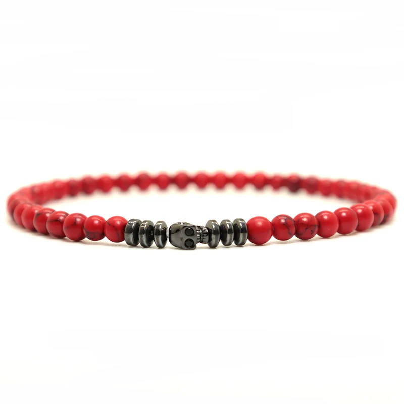 Gothic Skull Bracelet 4mm Small Beaded Braclet For Hombre Female Viking Brazalete Accessories Pulseras Black Red Braslet Pulsera