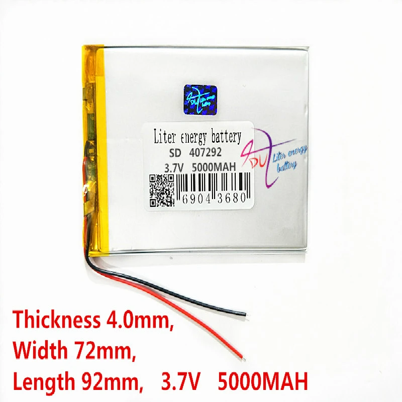 Liter energy battery 3.7V 5000MAH 407292 407090 Li-Polymer Battery For Tablet PC TZ56 TZ49 3G TZ709 TZ707 7043xd U25GT