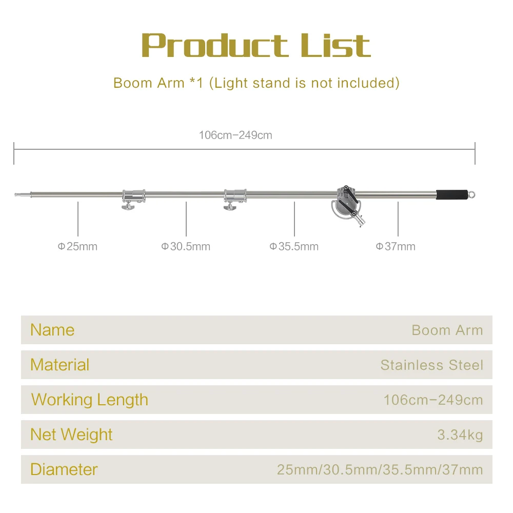 SH 106cm-249cm Stainless Steel Cross Arm Bar With Weight Bag Photo Studio Accessories Extension Rod Photo Studio Kit Light Stand