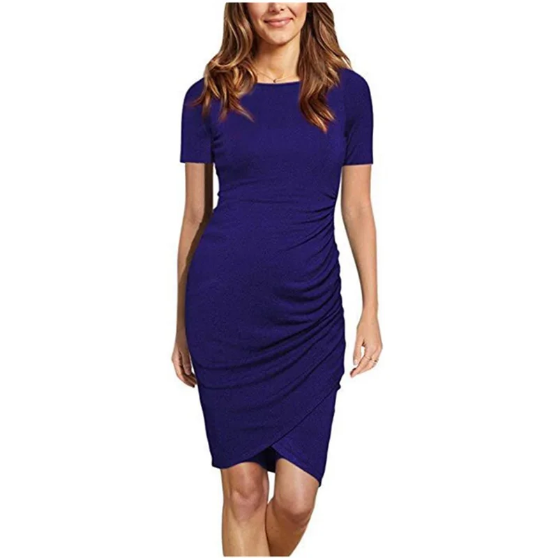 Side Ruched Maternity Elegant Dresses Baby Shower Bodycon Dress Mama Summer Wrap Dresses Fashion Pregnancy Clothes 4 Colors