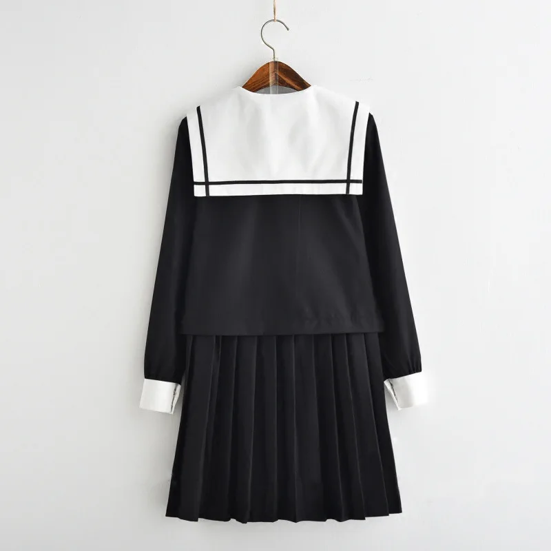 Robe d'école japonaise noire, uniforme Jk avec jupe plissée à cravate, costume de marin pour filles