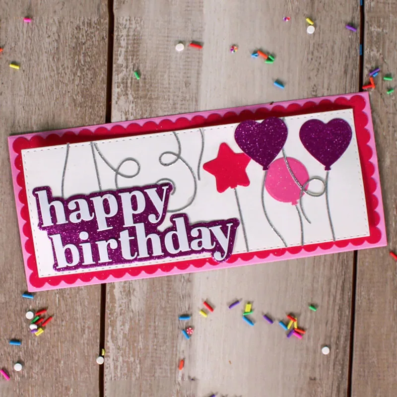 Metal Cutting Dies Set Scallop Rectangle Banner Round Layout Frame Happy Birthday Letters Ornament for DIY Album Cards 2021