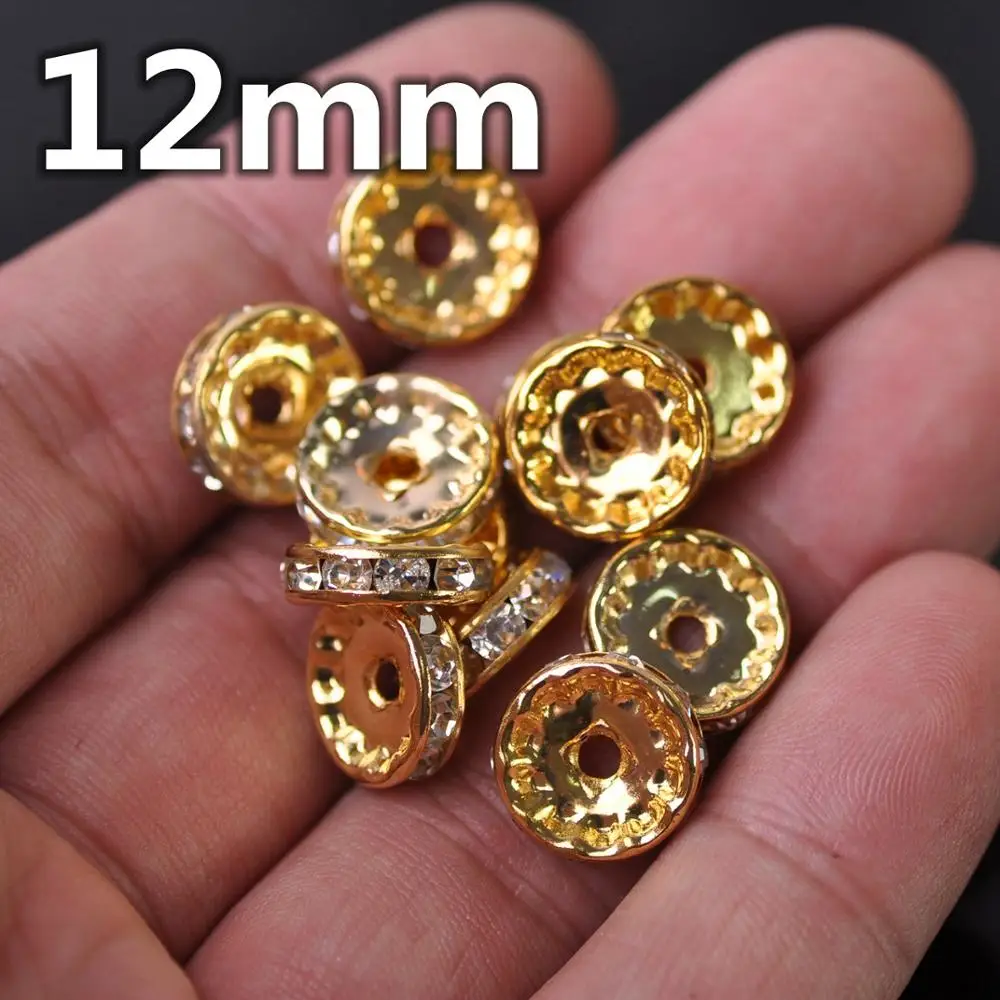 Rondelle Metal 4mm 5mm 6mm 8mm 10mm 12mm Crystal Glass Rhinestones Loose Spacer Beads for Jewelry Making DIY Crafts