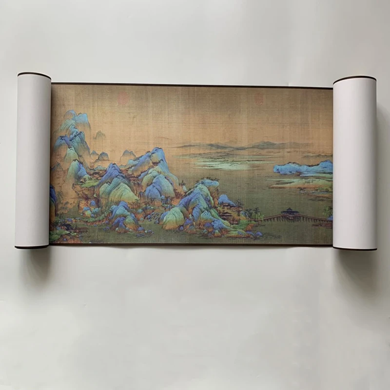 Imagem -05 - Caligrafia Chinesa Longa Qian li Jiang Shan tu 30x734cm Cópia de Pintura Famosa Pintura Panorâmica Decoração de Rolagem