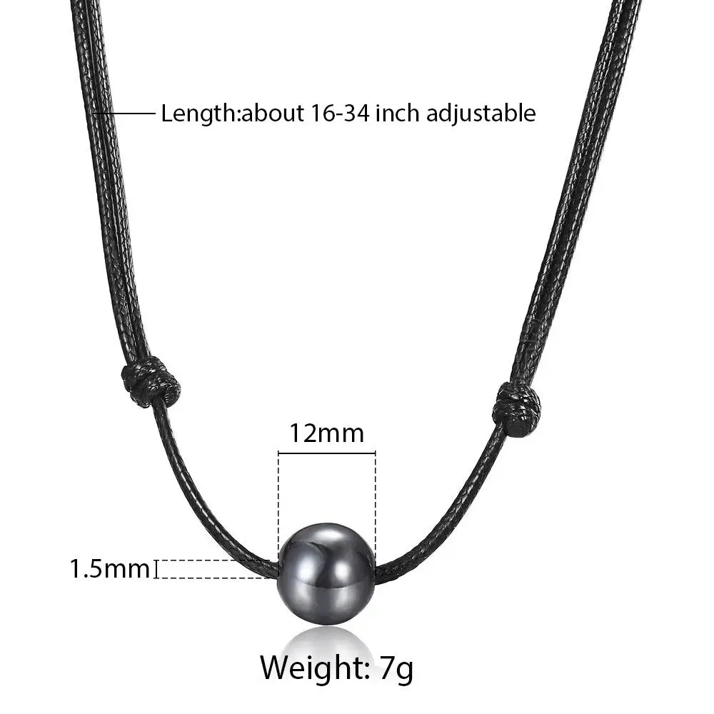 Simple Bead Leather Choker for Men Boys Hematite Metal Stone Rope Neklace Teen Jewelry Adjustable DN131
