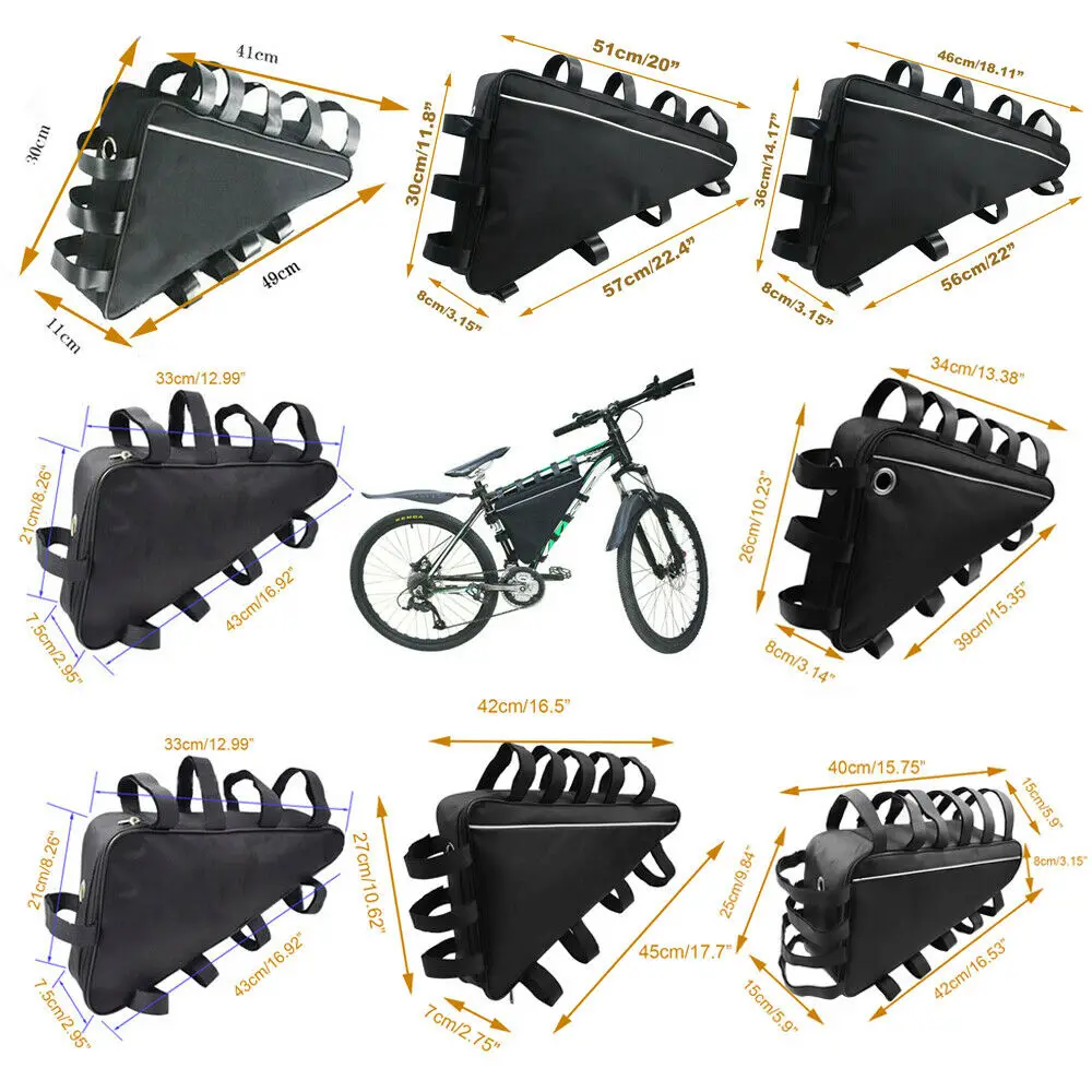 Bolsa triangular para bicicleta de montaña, bolsa de gran capacidad para marco de tubo, batería, almacenamiento de muchos tamaños, kit de herramientas para bicicleta de montaña