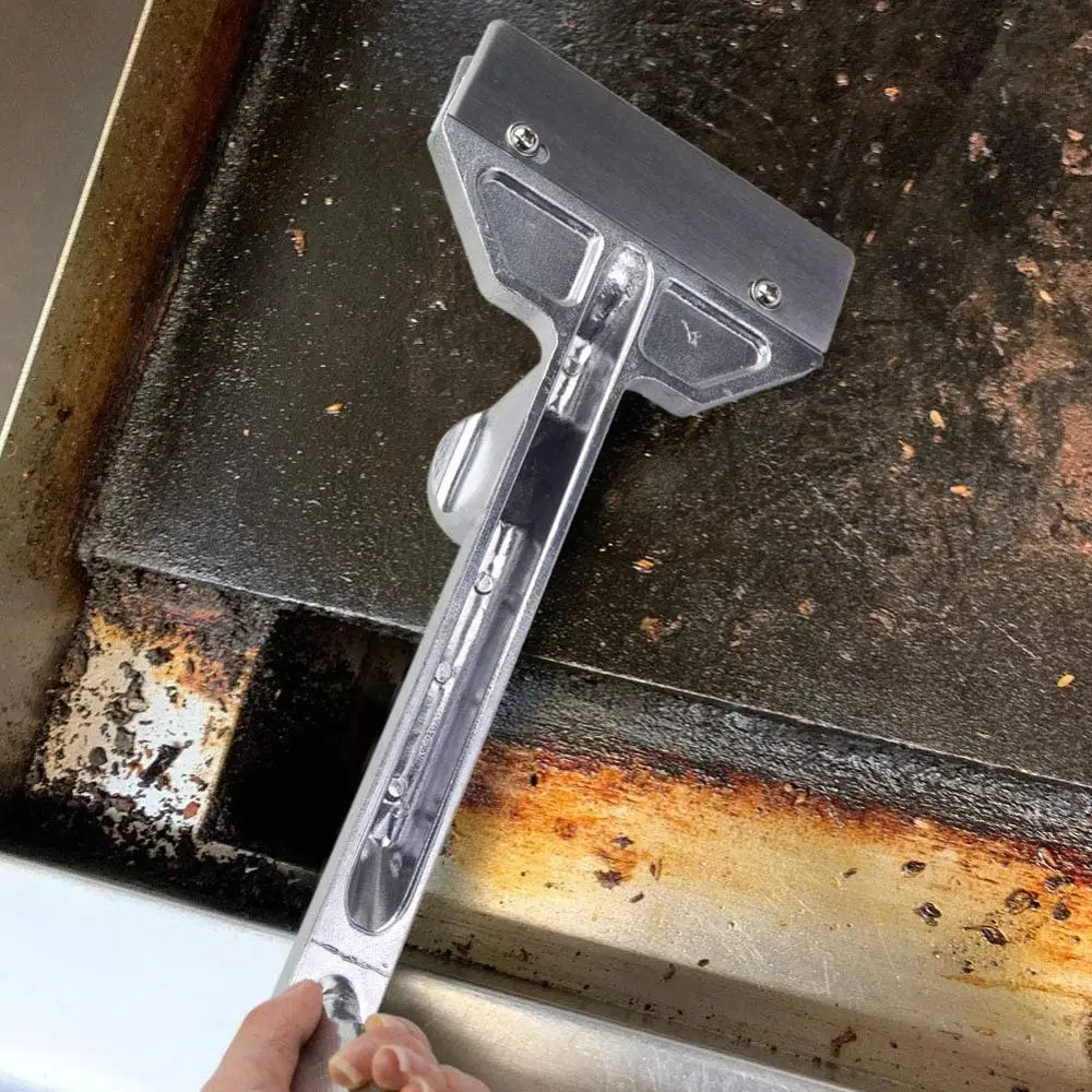 Heavy Duty Outdoor Grill Scrapers, Casting Aluminum Commercial Griddle Scraper with 5 Blades and Small Slant Edge Grill Scraper