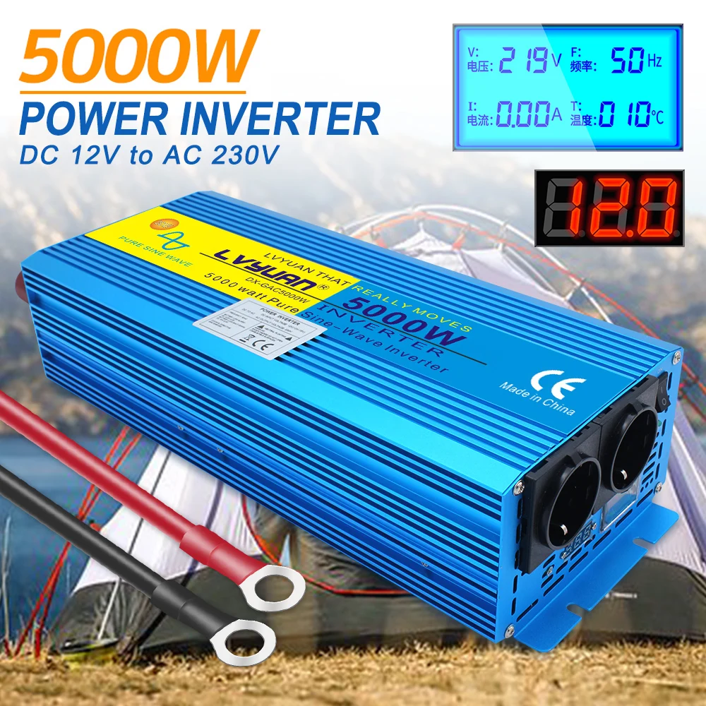 Inverter per auto a onda sinusoidale pura DC 12V a AC 220V convertitore di tensione 3000W 4000W 5000W EU Plug Power auto Inversor trasformatore