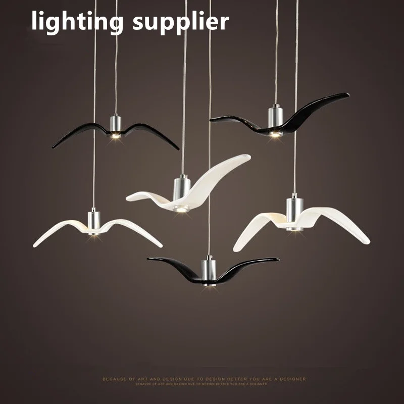 

Black&White Creative LED Pendant Lights Seagull Pendant Lamp Bar Dinning Room Suspension luminaire Kitchen Light Fixtures