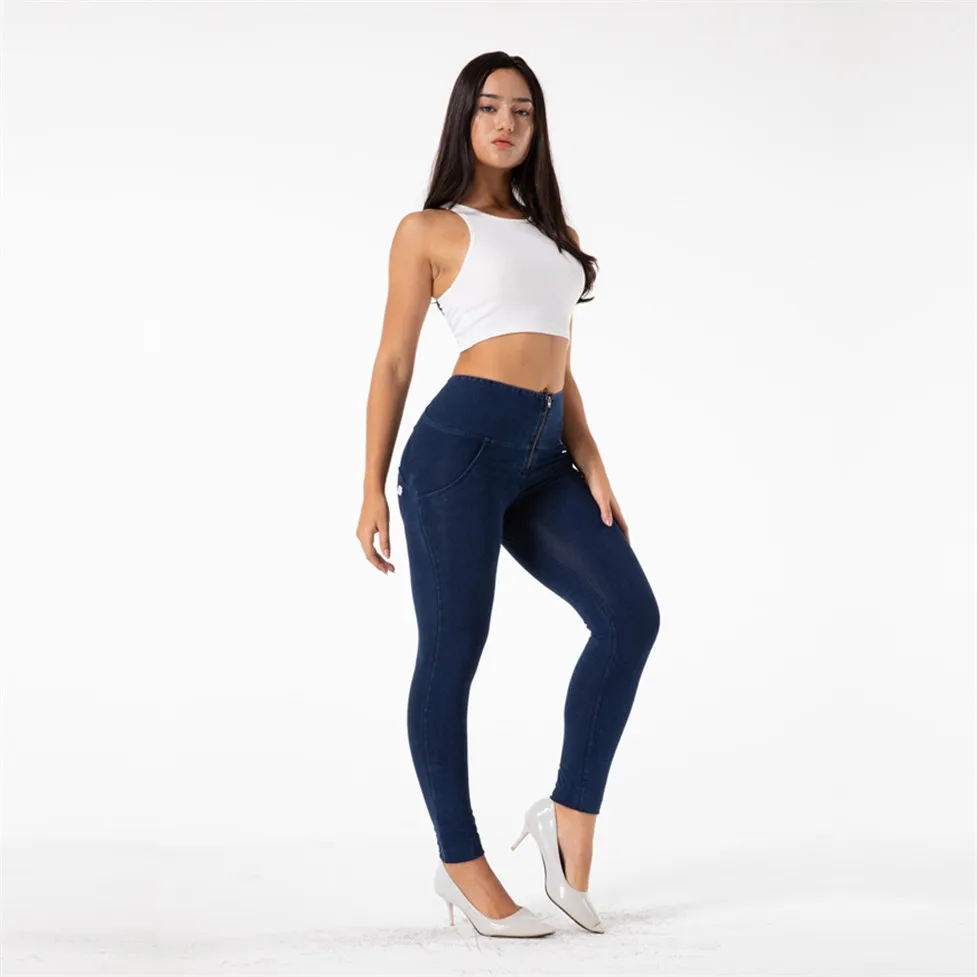 Shascullfites-Melodia Jeans De Cintura Alta Com Zíper, Jeggings De Elevação Do Bumbum, Stretch Denim, Azul, Preto, Cinza, Zíper