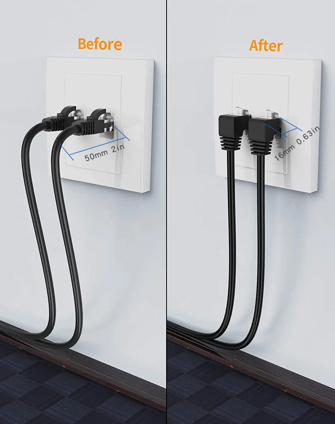 Cabo Ethernet Cat8 SFTP 40Gbps 2000MHz Cat 8 RJ45 Rede Lan 90 Graus Ângulo para cima/para baixo Internet RJ 45 Cabo Ethernet