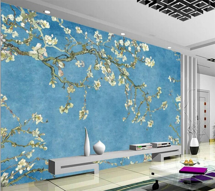 

Custom wallpaper 3D European blue oil painting magnolia flower background wall decoration painting living room bedroom wallpaper