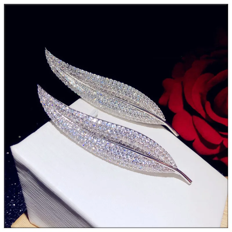 Brooches For Women Cubic Zirconia Super Flash Cubic Zirconia Leaf Brooch Corsage Feather Pin Cardigan Shawl Buckle Fine Jewelry