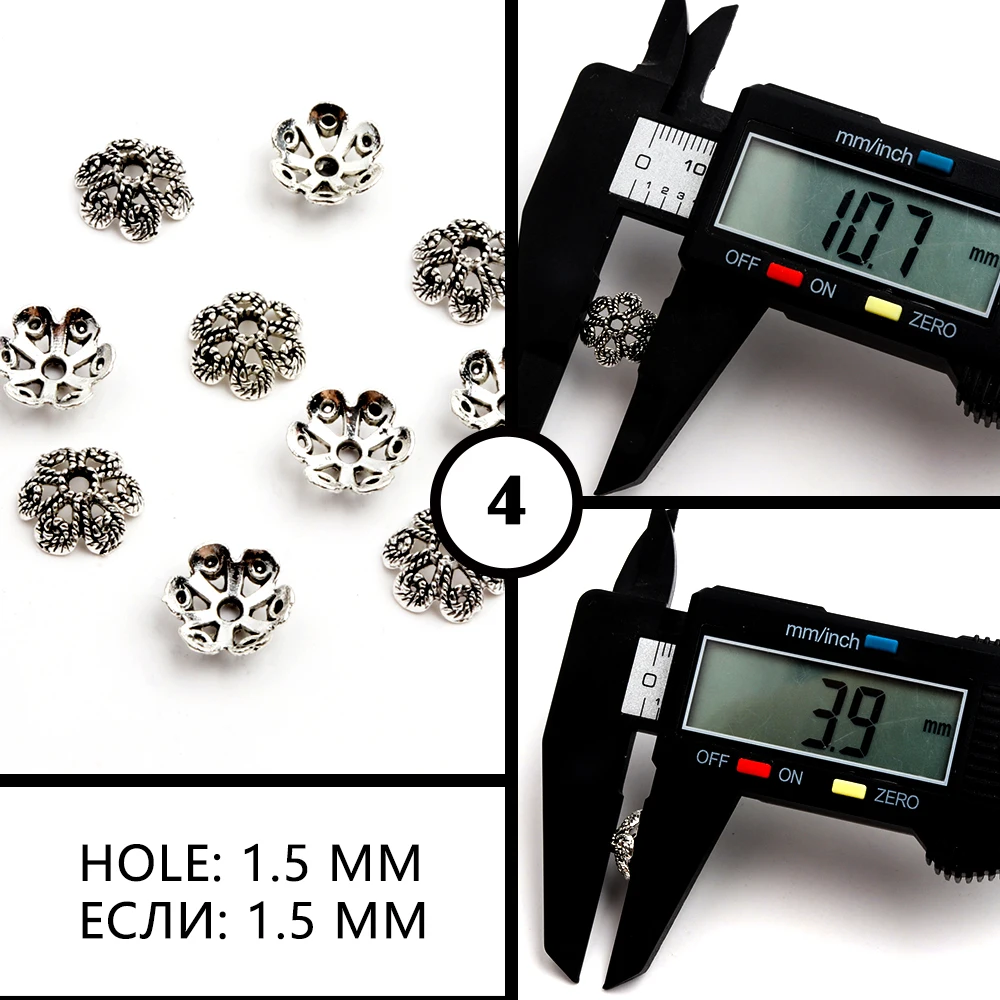 50 stücke Antike Kupfer Splitter Bronze Gold Runde Polygon Hohlen Form Metall Spacer Blume Perlen Kappen Für Schmuck Ketten, Der DIY – Detail 10