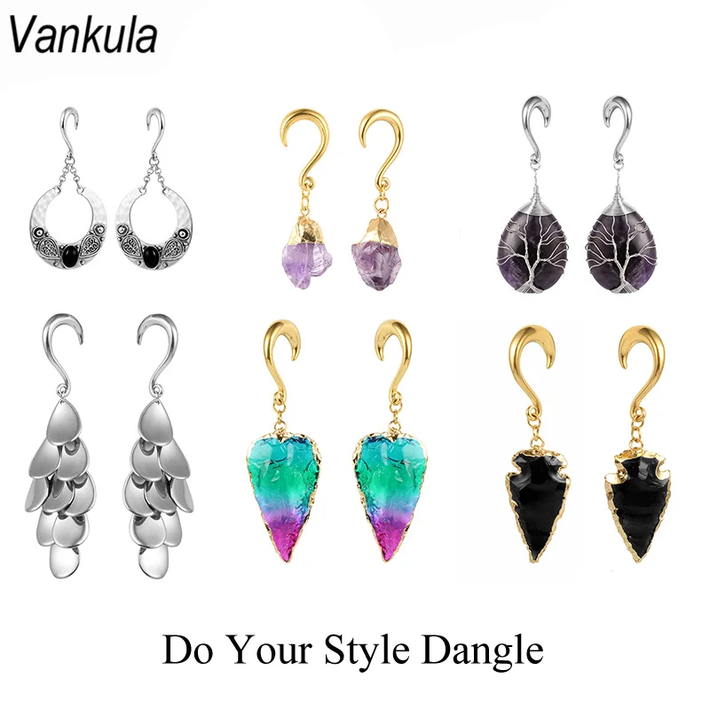 Vankula 2pcs 316L Stainless Steel Spiral Ear Taper Gauges PVD Coating Ear Tunnel Plugs Stretching Ear Hanger Weight 4mm 6mm 8mm