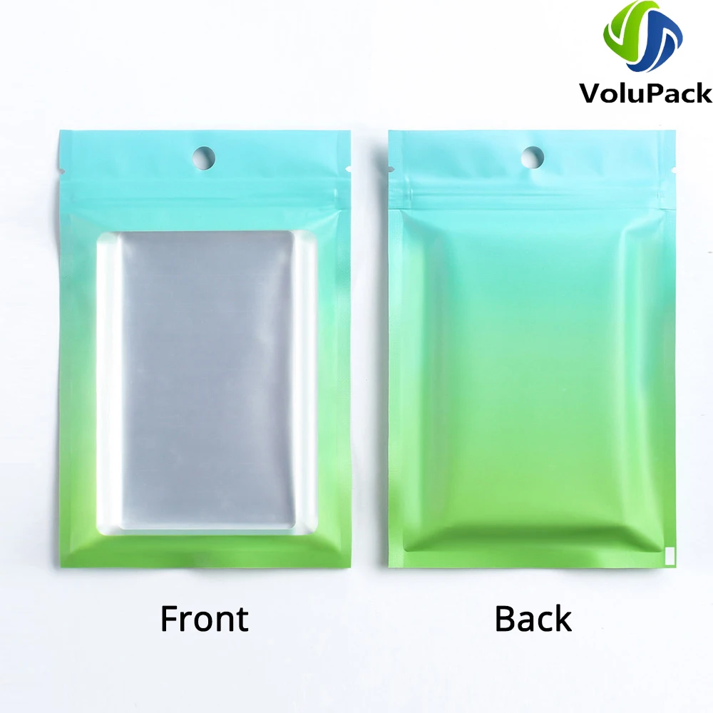 Mylar Packaging Bags with Window,Heat Seal,Smell Proof Food Bag,Gradient Color,Cosmetic Jewelry Zipper Pouch,Eco Aluminum Foil