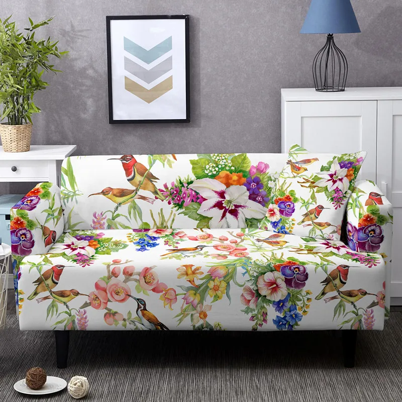 Dust Proof Elastic Sofa Covers Humming Birds With Flowers Design Couch Cover For Living Room All-cover 1/2/3/4 Seater Slipcovers