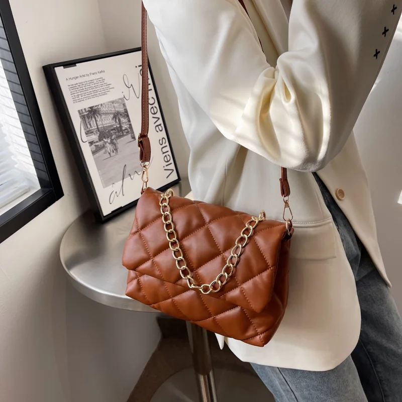 New Plaid Design Crossbody Bags For Women Fashion Handbags Chain Shoulder Bag Soft Pu Leather Female Cross Body