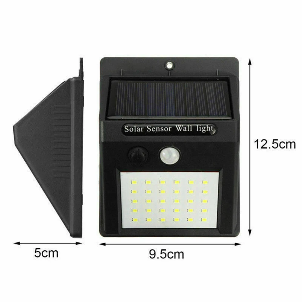 Luz solar ao ar livre com sensor de movimento PIR, lâmpada de parede impermeável, luz solar para decoração do jardim, IP65, 30 LED