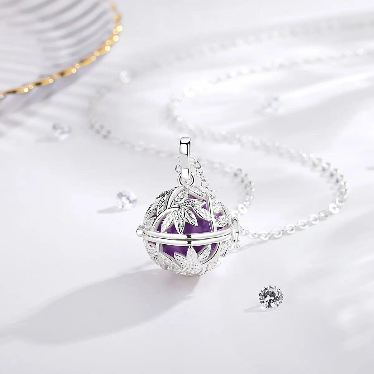 Eudora 18mm Harmony Ball Chime Bell Pendant Tree of Life Leaf Cage Pregnancy Bola Angel Caller Necklace for Baby Women Gift