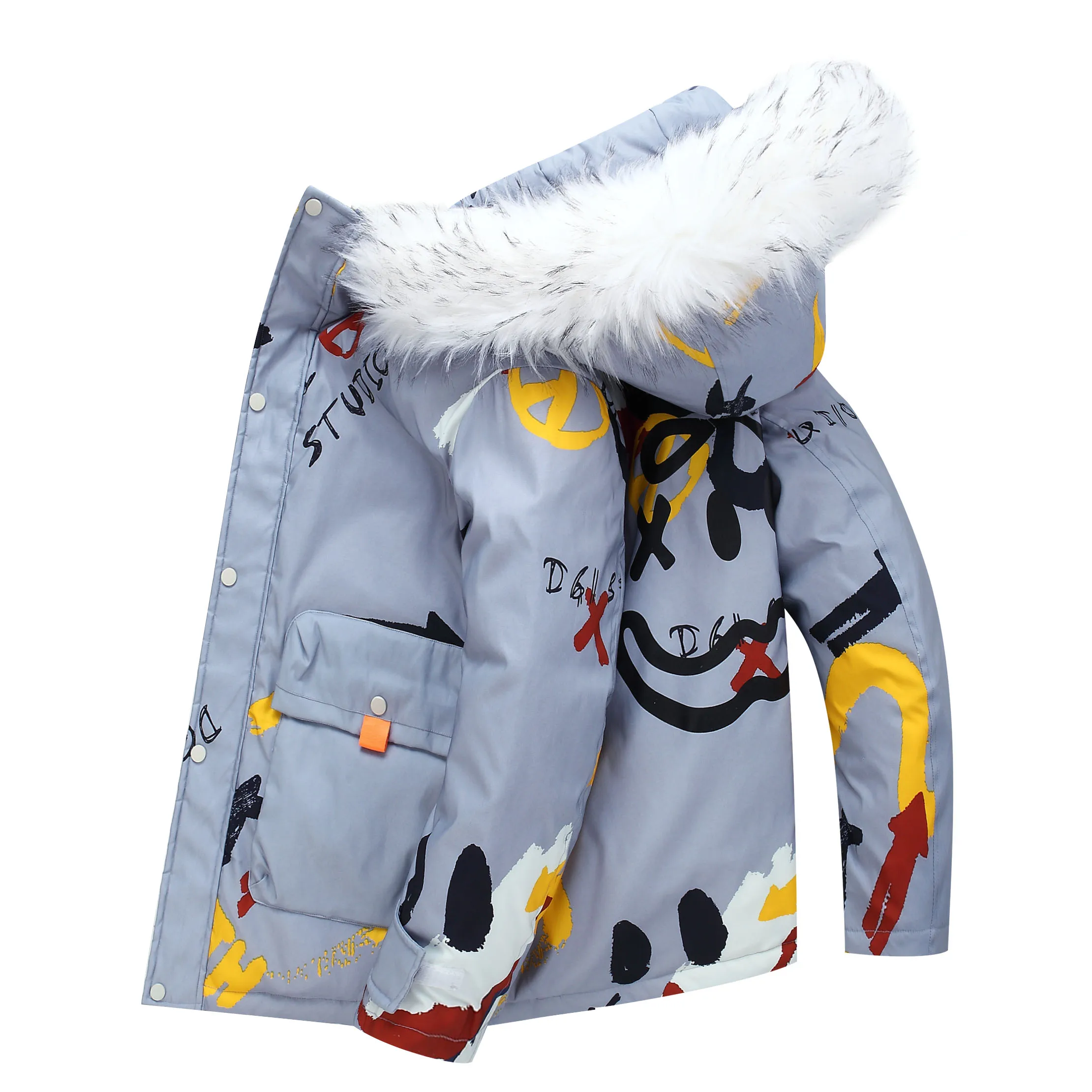 2021 Down jacket Men's short winter trend Hooded coat couple's winter new thickened warm snow skiing graffiti brand casual coat