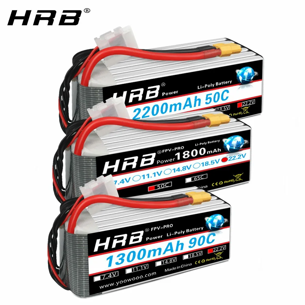 HRB 6S Lipo Battery 22.2V 1800mah 1300mah 2200mah 1500mah  FPV Drone Battery with XT60 EC3 Connector for Jet Airplane helicopter