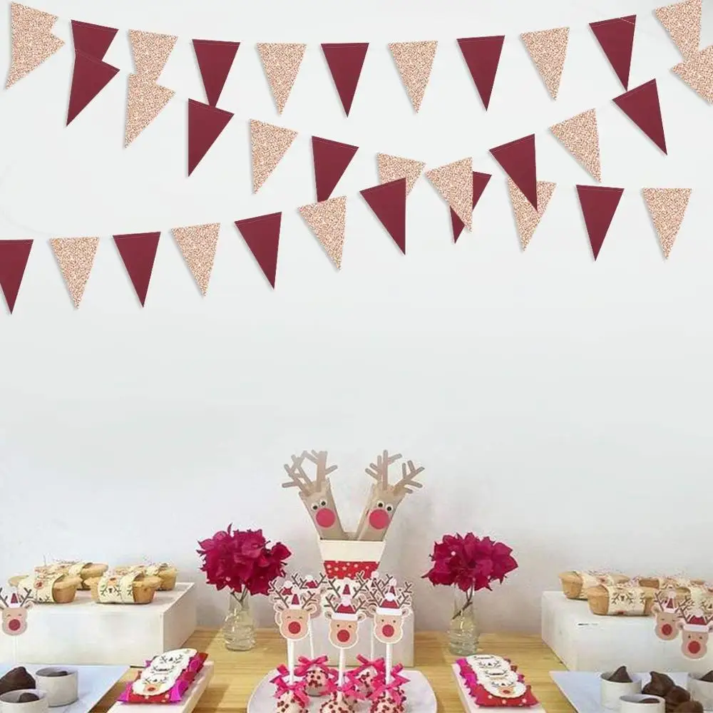 Banderines de papel de oro rosa de 3M, triángulos, guirnaldas de matrimonio, banderines de boda, graduación, Baby Shower, decoración colgante para
