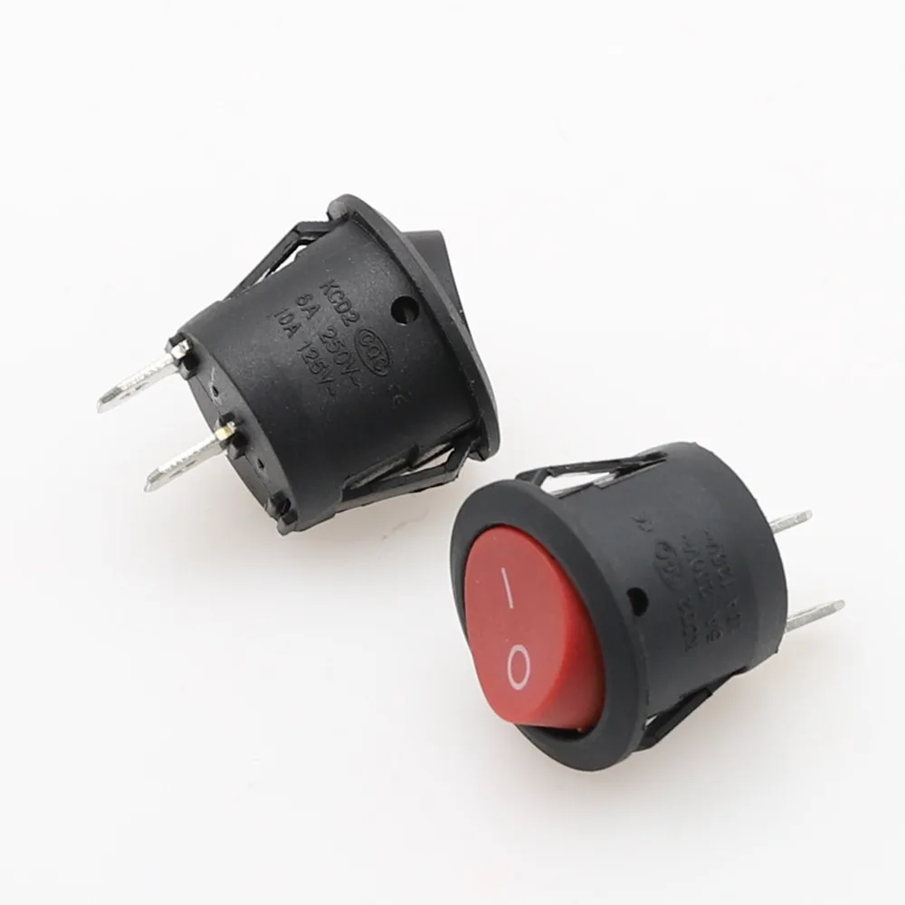 1Pcs Self-locking Round Type Switch AC 6A/250V 10A/125V 2P ON-OFF SPST 2 Pin Circle  Rocker Switch