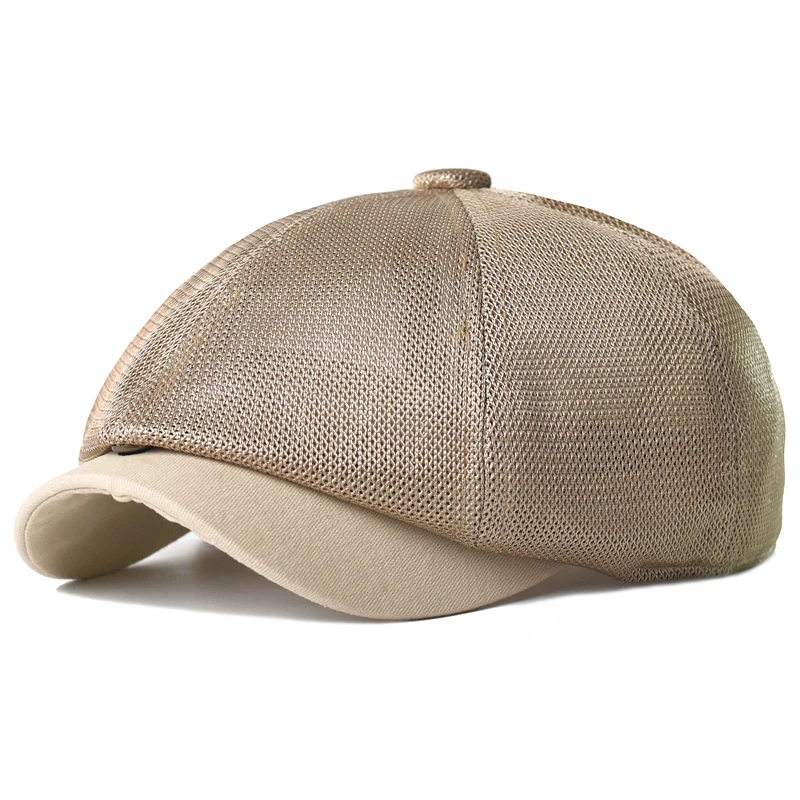 Sombrero de malla transpirable para hombre y mujer, Boina retro, informal, unisex, salvaje, octogonal, visera, primavera y verano