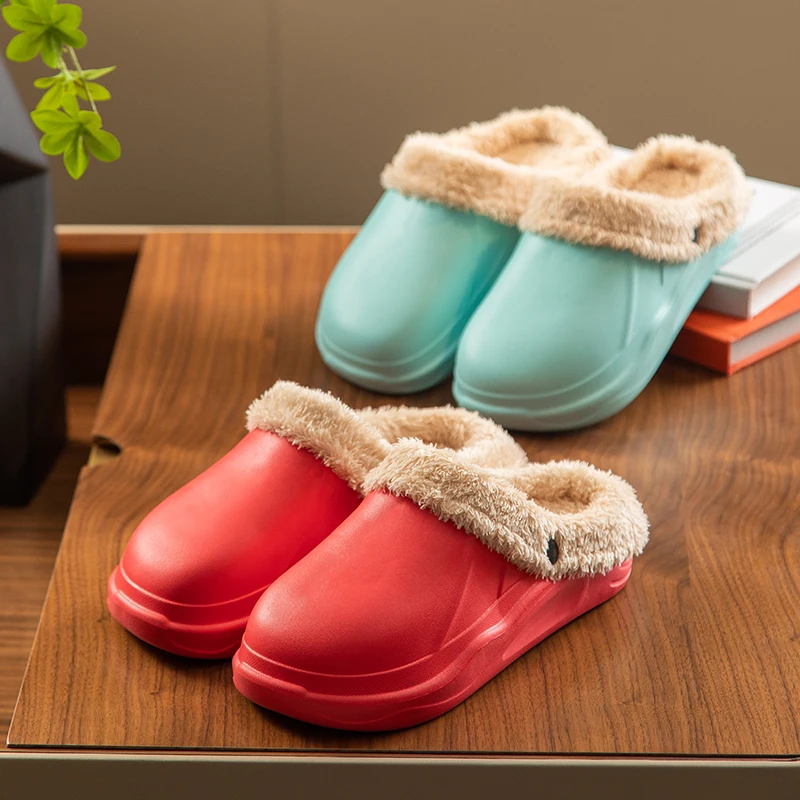 Winter Woman Man Plush Waterproof Warm Fur Slippers Lady Clogs Lovers Home Mules Indoor Floor Cotton Shoes for Female Size 35-44