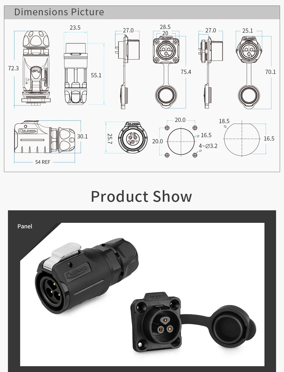 CNLINKO M16 PBT Wasserdichter IP68 Inline-Steckverbinder 2-9-polig Löttyp Stecker+Buchse für Industrieausrüstungen – Detail 16