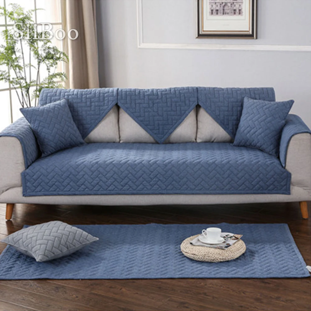 Modern style blue quilted sofa slipcovers cotton sectional sofa cover fundas de sofa couch covers cama for living room SP4885