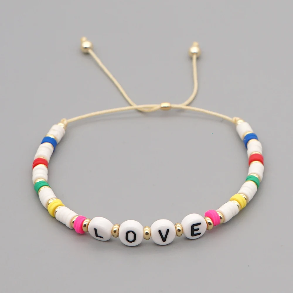 Go2Boho Love Letter Bracelet for Women Fashion Jewelry Heishi Braclet Clay Disc Colorful Beaded Bracelets Jewellery Wholesale