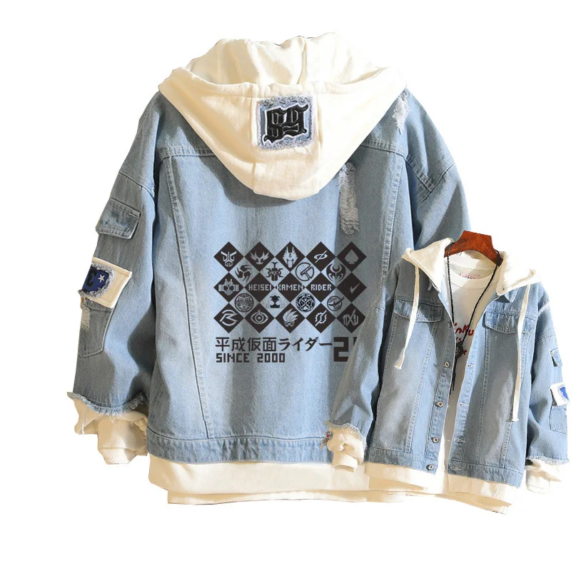 Masked Rider Women Demin Jacket Kamen Rider Spring Autumn Jean Hoodies Harajuku Unisex Streetwear Hooded Anime Sweatshirt Tops