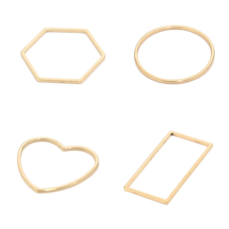 30Pcs Raw Brass Geometric Hoop Earrings Charms Circle Ring Round Connectors Hex Link For DIY Jewelry Making Findings Components