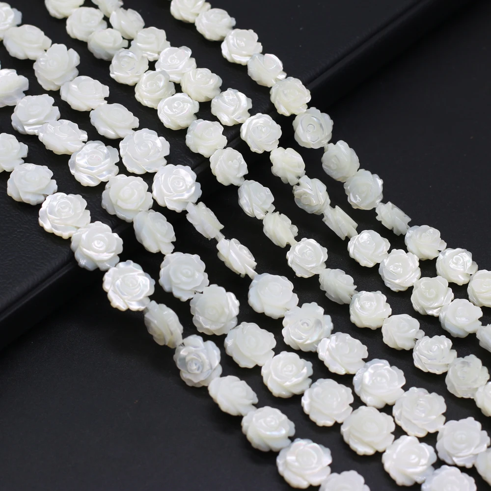 5Pcs/lot Rose Flower Natural White Pearl Shell Beads Carved Handmade Sea Shell Loose Beads for Jewelry Making DIY Ring Bracelet