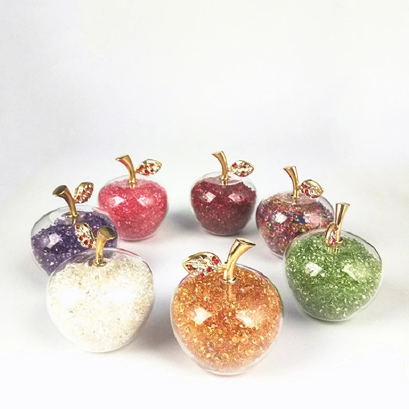 60x70mm Crystal Craft Glass Apple Paperweight With Diamond Natural Stone Home Decor Ornament Fruit Figurines Gift Souvenir