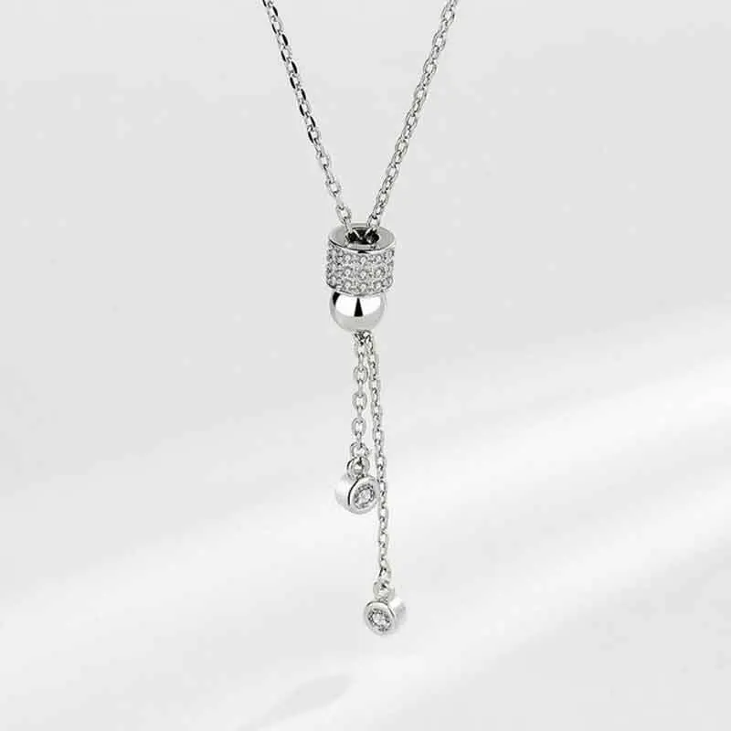 KOFSAC Trendy Necklace For Women 925 Sterling Silver Jewelry Exquisite Zircon Geometric Cylindrical Tassel Necklaces Lady Gift