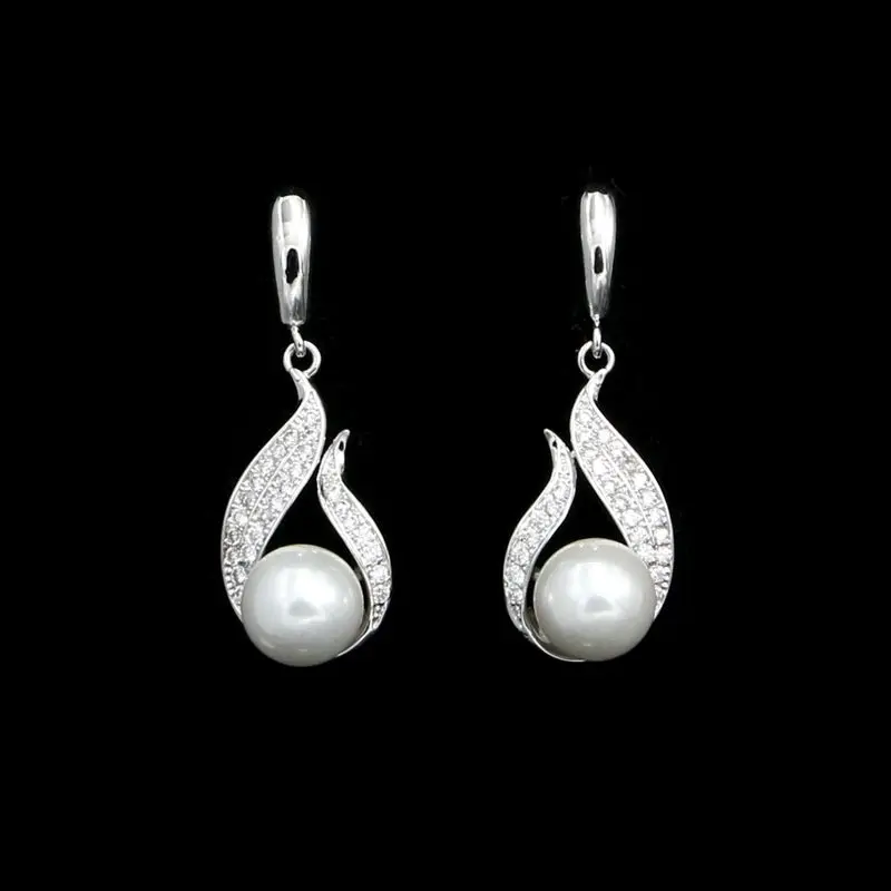 Silver 925 bridal Earrings White Pearl And Crystal Earrings For Women