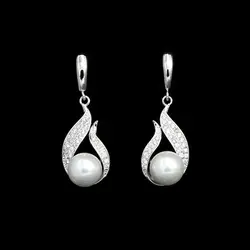 Silver 925 bridal Earrings White Pearl And Crystal Earrings For Women