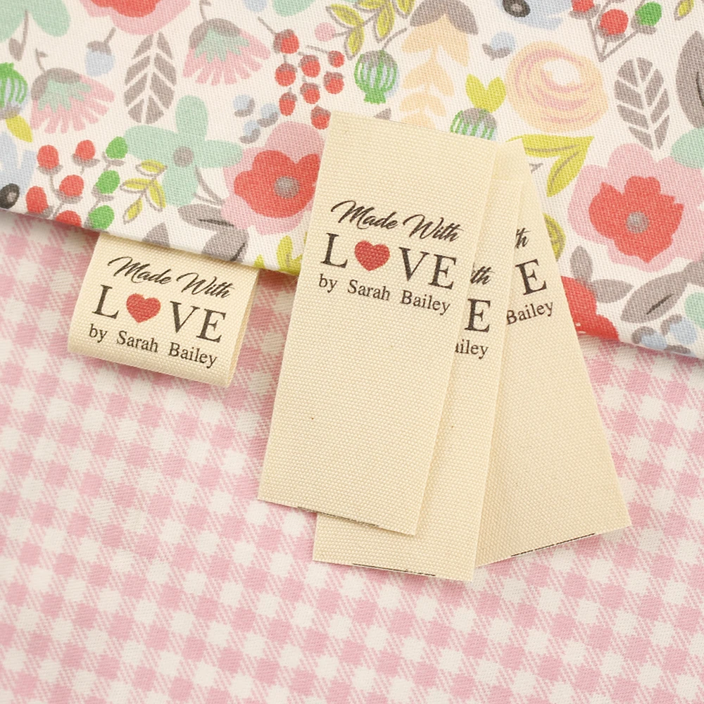 

Sewing Labels, Personalized Brand, Custom Logo, Cotton Tags, Business Name, Handmade Items, Made With Love, 30mm x 42mm (MD5084)