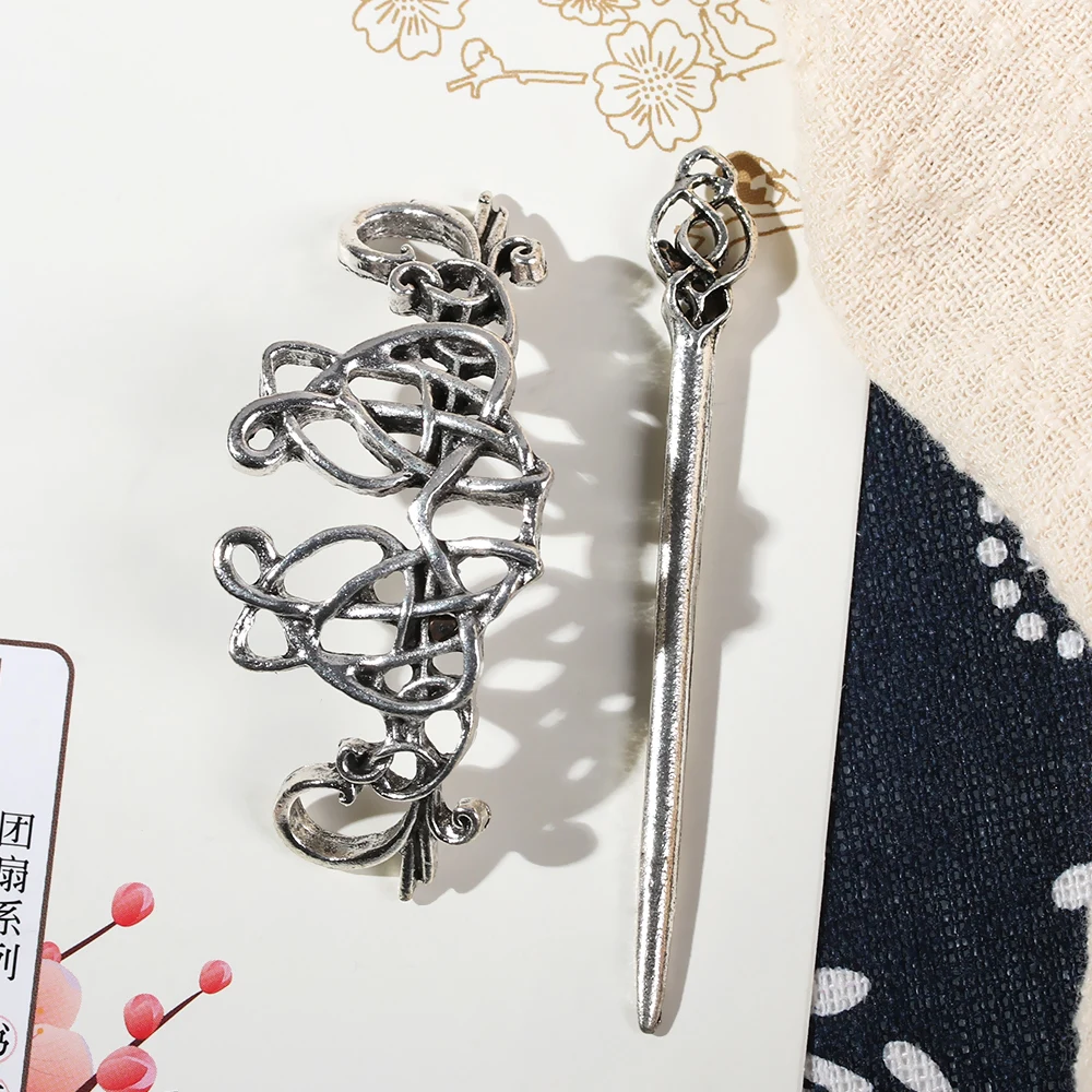 2021 New Women Girls Celtic Hairpins Silver Vintage Viking Hair Clips Hair Slide Hair Stick Barrette Knot Hair Accessories - Image 5